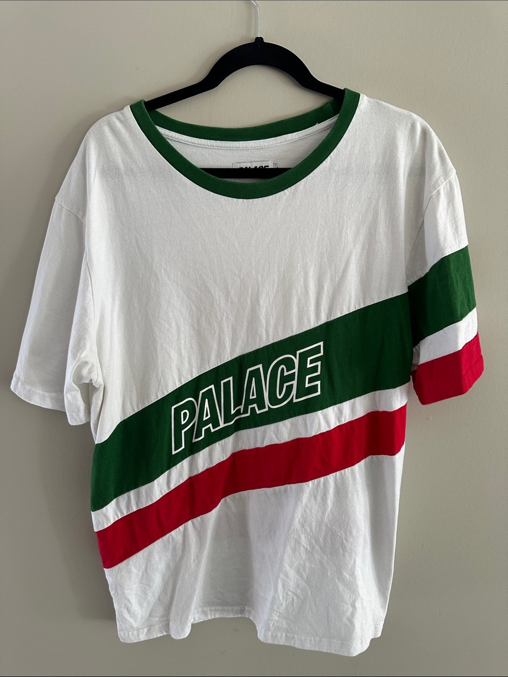 PALACE White Tee with Green and Red Diagonal Stripes